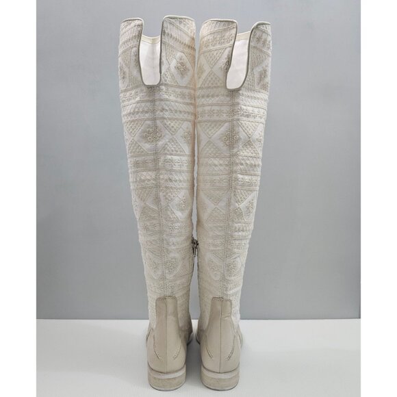 Free People Bren Knee High Boot Womens EU 39 Cream Embroidered Slouchy Boho NEW - Picture 8 of 15